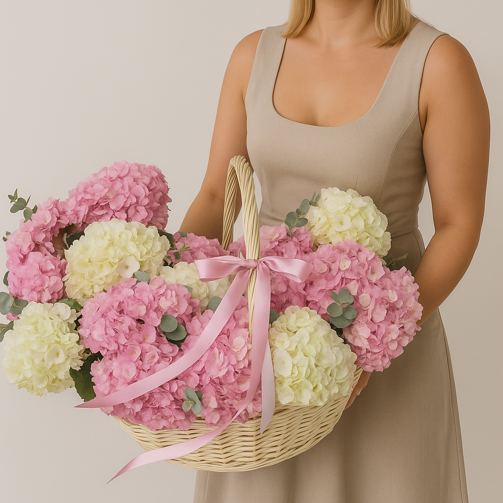 Basket with Hydrangeas