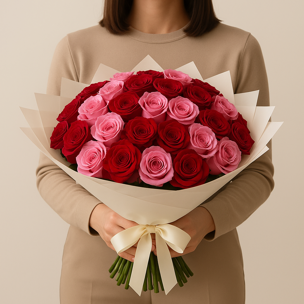 65 Red and Pink Roses Bouquet