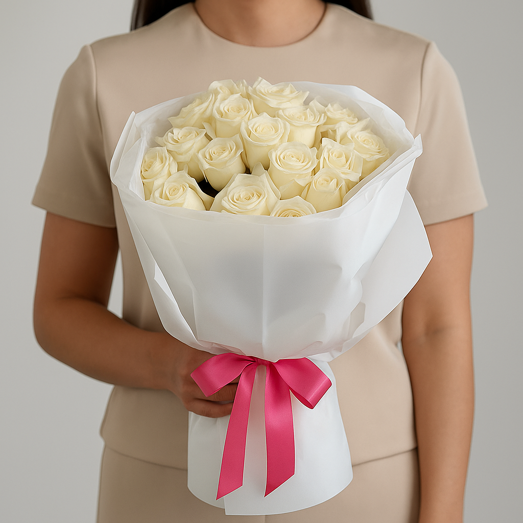 White Roses In White