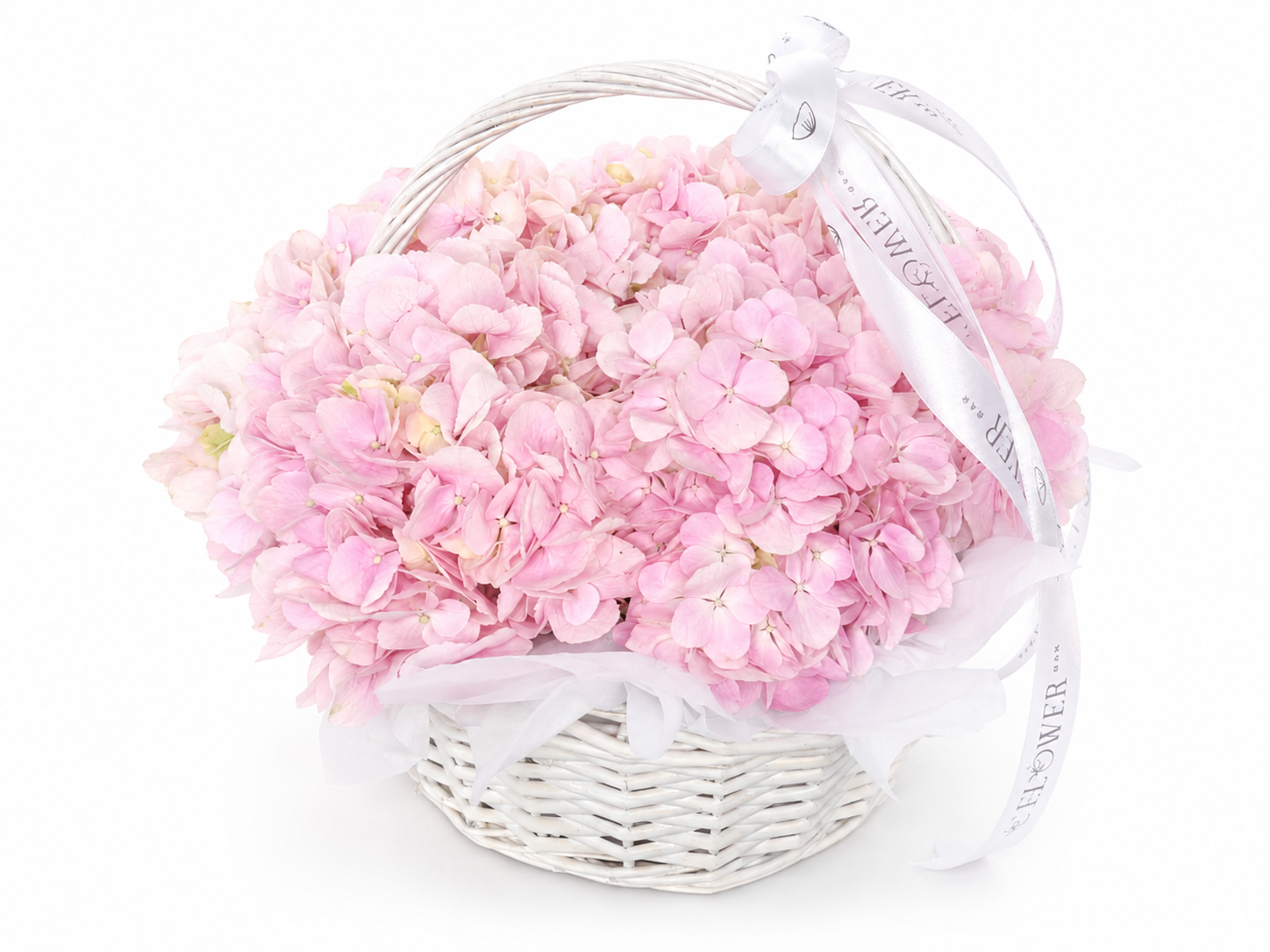 5 Hydrangea Pink in White Basket