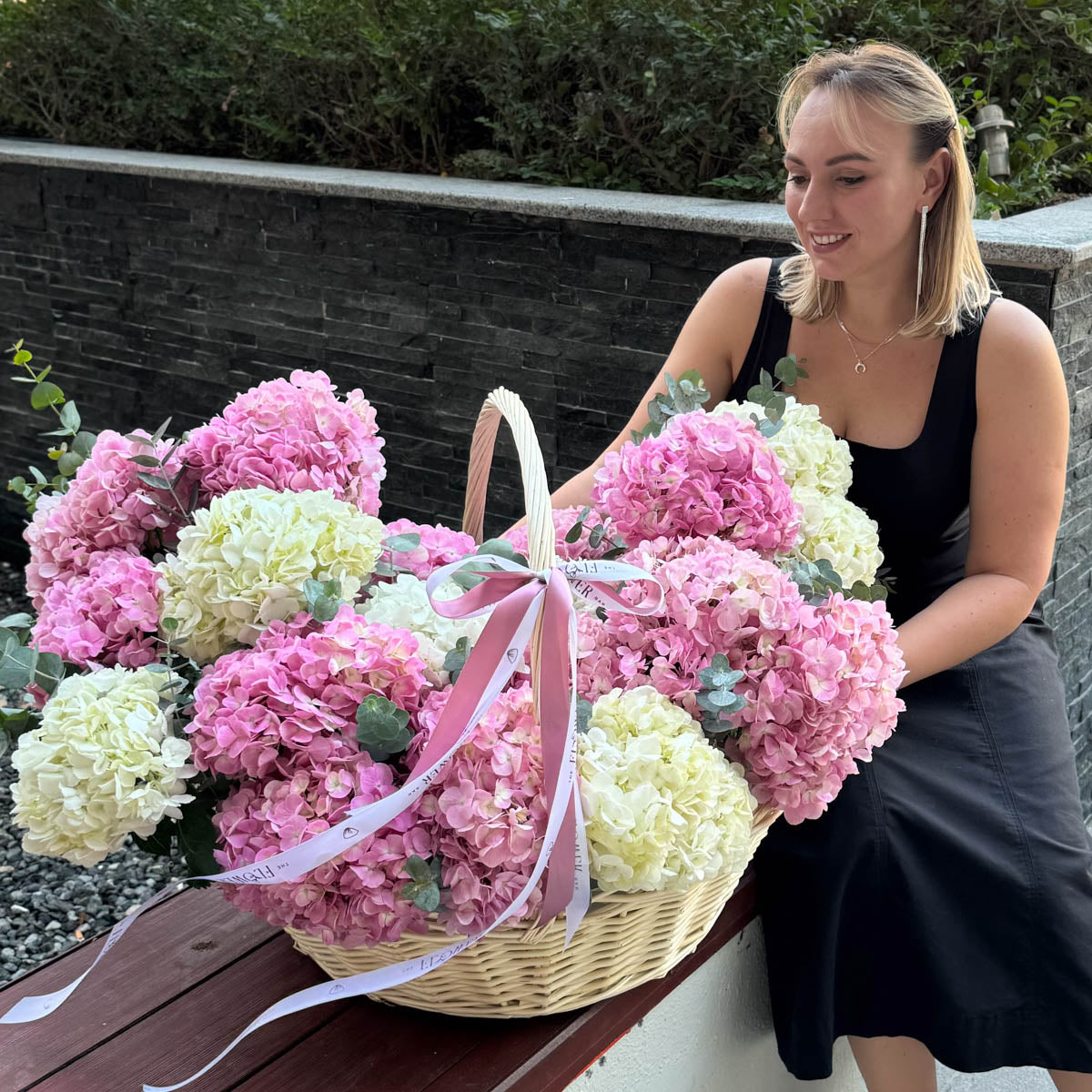 Basket with Hydrangeas