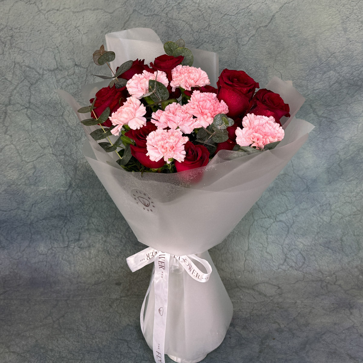 Red Roses and Pink Carnations Bouquet