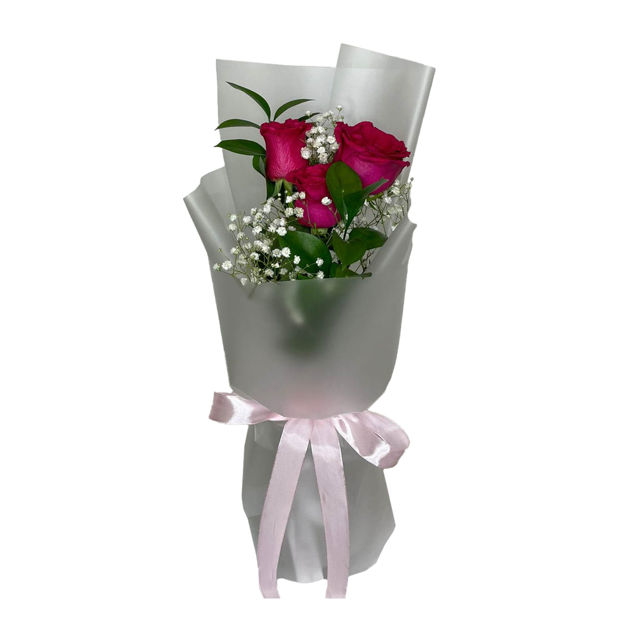 Three Dark Pink Roses bouquet